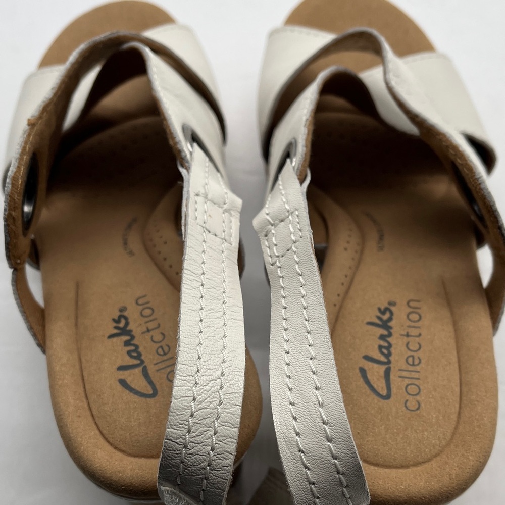 Clarks Leather Wedge Sandals Open Toe Women's 6.5 White Comfort - Picture 11 of 16